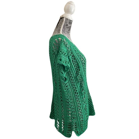 Chico’s Gloria Crochet Open Knit Pullover Sweater Green - Picture 2 of 7